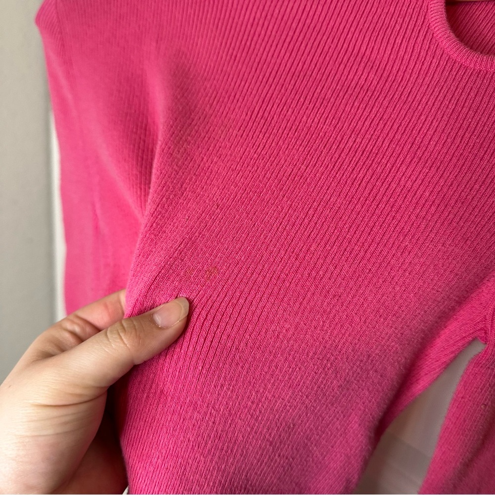 Y2K Celine Hot Pink Ribbed Cutout 3/4 Sleeve Top Sz M *Flawed*  Barbiecore Glam - Picture 5 of 10